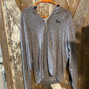 PINK, gray full zip sweater. Size: medium